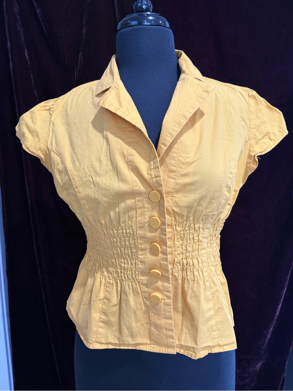 paper tee Yellow Button-Front Short Sleeve Blouse